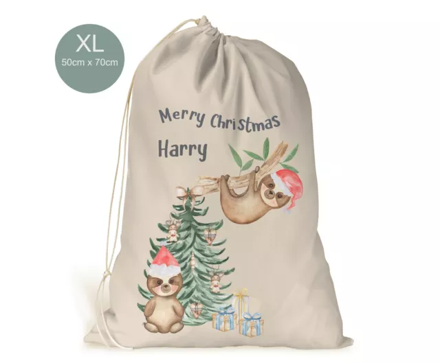 Personalised XL Christmas Sack Stocking Presents Xmas Gift Bag Sloths Sloth Boys