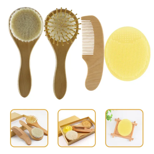 Wool Brush Set Kit De Cuidado Recien Nacido Wooden Hair Comb for Baby Bassinet