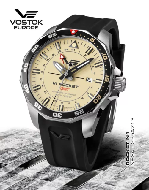 Wrist Watch Vostok Europe Rocket N1 Automatic Nh34- 225a713 New With Rubber