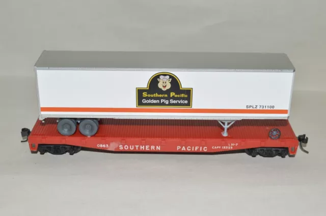 HO scale Lionel Southern Pacific RR 50' piggyback flat car train w/ 45' trailer