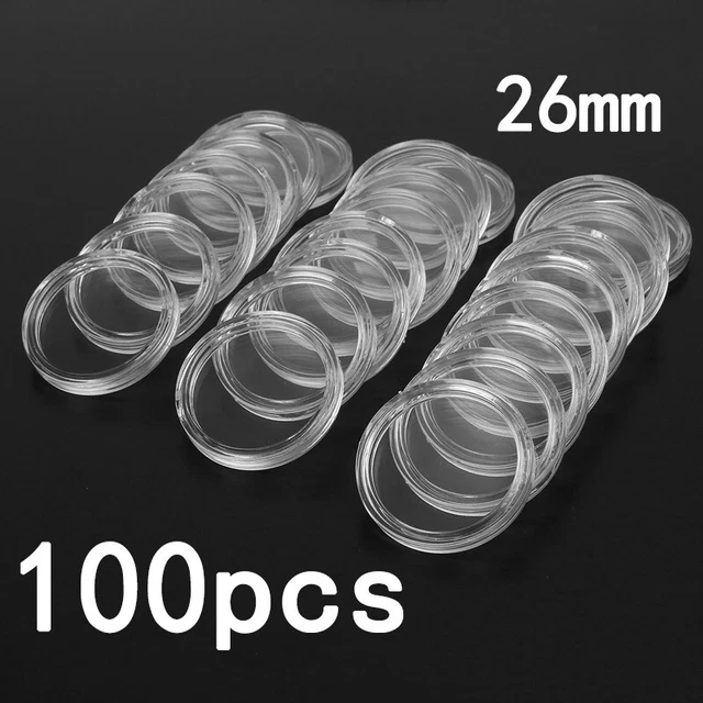 100 Clear Coins Storage Capsules Case Containers Storage Boxes 26mm Dia