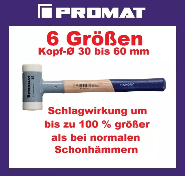 Auswahl PROMAT Schonhammer Kopf-Ø 30 35 40 45 50 od. 60mm mit Hickorystiel