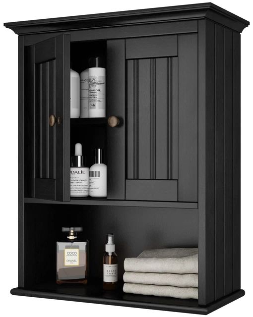 Wood Wall Cabinet Bathroom Medicine Cabinet Storage with Doors and Ad...