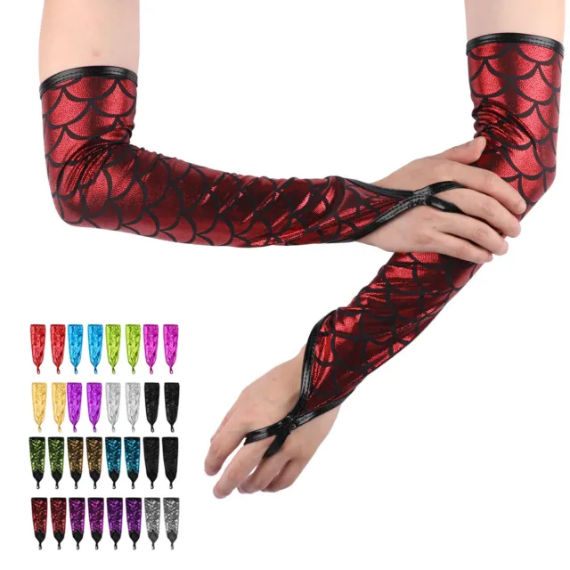 Women's Fish Scales Printed Fingerless Gloves Shiny Elbow Length Dancewear Party