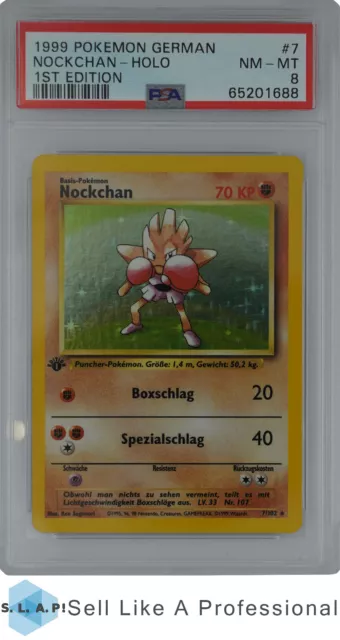 1999 Pokemon Base Set German 1st Edition Nockchan Holo 7 PSA 8