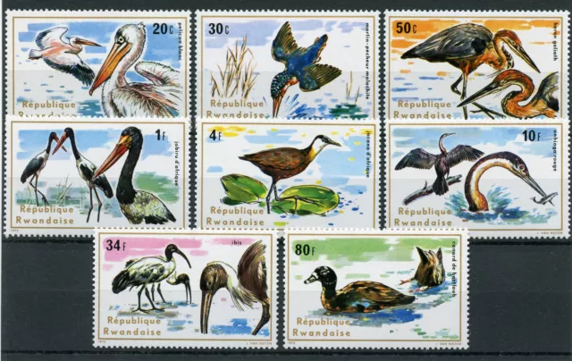 Rwanda 1975 MNH Aquatic Birds 8v Set Pelicans Ducks Kingfishers Herons Stamps