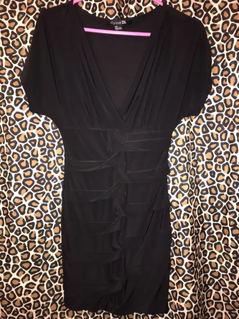 Forever 21 Women's Sexy Black Ribbed Bodycon SLINKY Mini Dress Size S