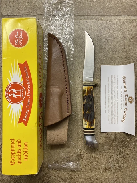 Kissing Crane Amber Bone Fixed Blade Knife Full Tang KC5477 Leather Sheath