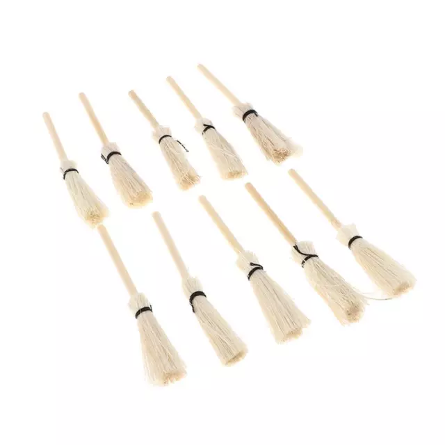 10 Pieces Miniature Wooden Brooms Cleaning Supplies for 1/12 Scale Dollhouse
