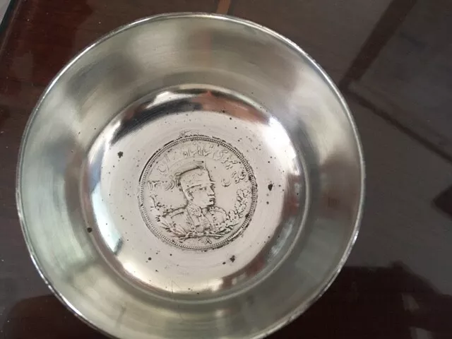 Persian antique Silver bowl, Reza Shah face stamped inside 2