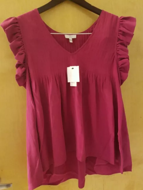 Joie Odette Magenta Floral Top Womens Small Ruffle Pleated Silk Blouse NWT