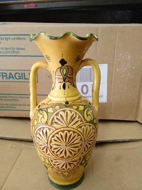 Joli Vase Ancien En Terre Cuite, Motifs Floraux, Marron, Vintage (très Bon état)