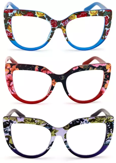 Paquete de 3 pares de gafas de lectura para mujer gafas florales grandes de moda 3