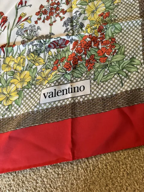 Valentino Silk Red Floral Scarf - 33”x34” NWT