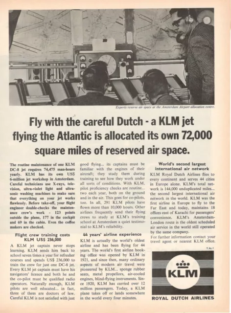 Klm Pays-Bas Royal Dutch Airlines Publicité 1 Page 1964 Atlantique