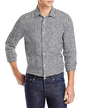The Mens Store at Bloomingdales Linen Long Sleeve Button Down Shirt Blue Plaid