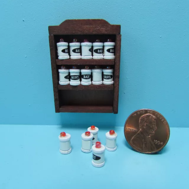 Dollhouse Miniature Wood Kitchen Wall Hanging Spice Rack 15 Spice Jars IM65211