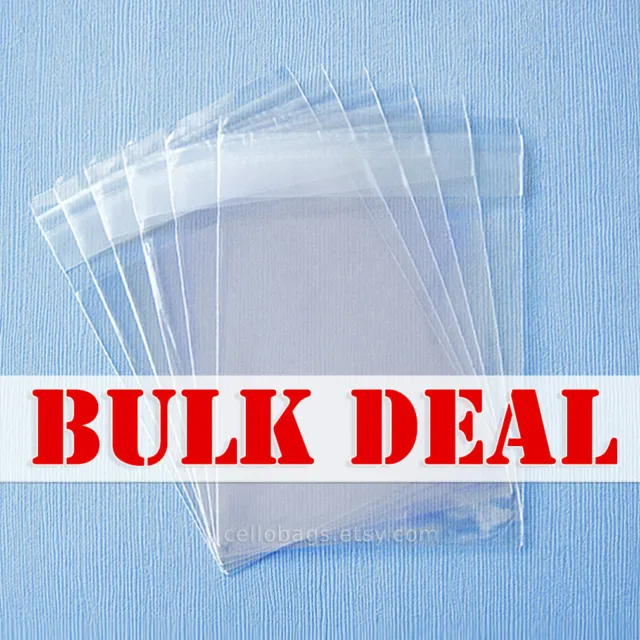 Bulk Deal: 1000-Pack,1.5 mil Resealable Cello Bags, Wholesale Lip & Tape, Clear