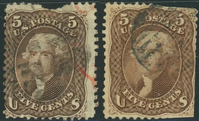 USA #76 Thomas Jefferson 5c Postage Stamp 1863 A26 Used Damaged