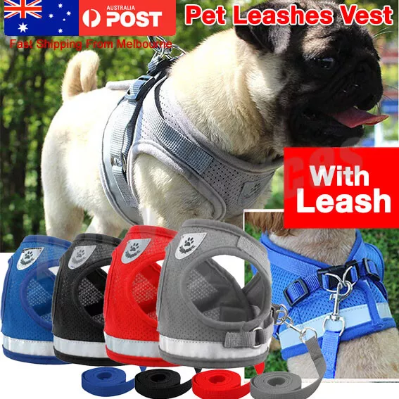 Reflective Dog Harness Leash Nylon Pet Cat Soft Mesh Vest Small Medium Puppy