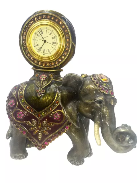 Jay Strongwater Crystal Elephant Clock Jeweled