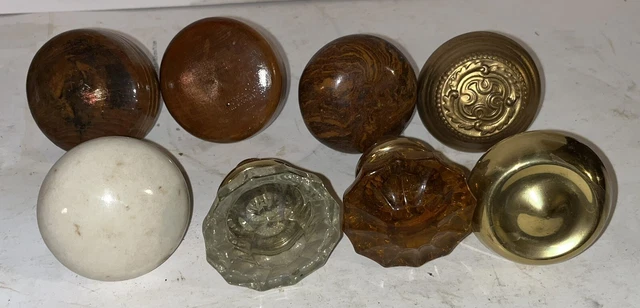 Lot of 8 Antique Ornate Door Knobs Victorian Entry Porcelain Glass Wood Brass