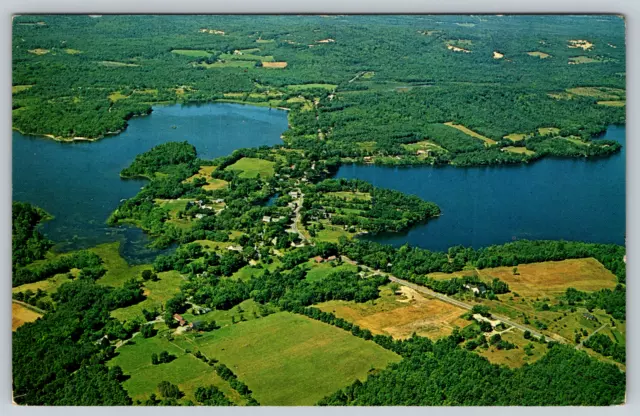 Maine Winthrop Lakes View Wayne Lake Lyman Aerial Left Chrome Vintage Postcard