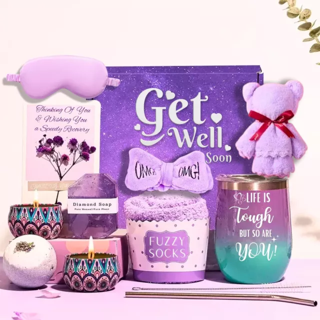 Lavender Get Well Soon Gifts for Women, 13pcs Spa Gift Basket for Women Purple