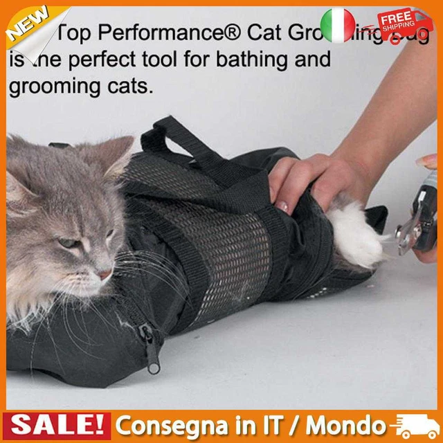 IT Mesh Cat Grooming Bath Bag Oxford Cloth Wash Bag Pet Shower Supply (Black)