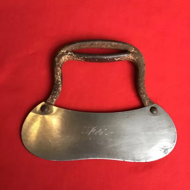 Primitive Voos 19Th Century Dough Chopper Cast Iron Stainless Steel Curved Blade