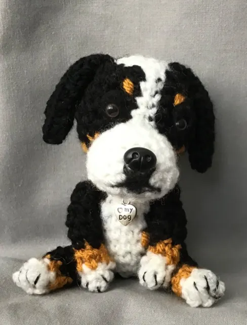Bernese Mountain Dog Handmade Amigurumi Miniature Crochet Sitting  Dog