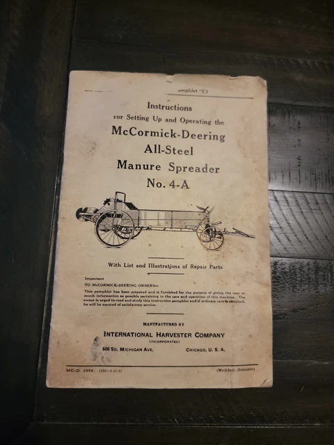 Antique Mccormick Deering Instruction Manual pre-1950s