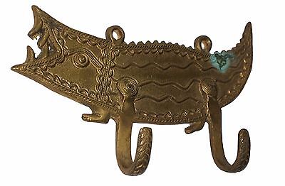 A unusual Vintage Unique CROCODILE SHAPE COAT HOOK from India Made of Brass