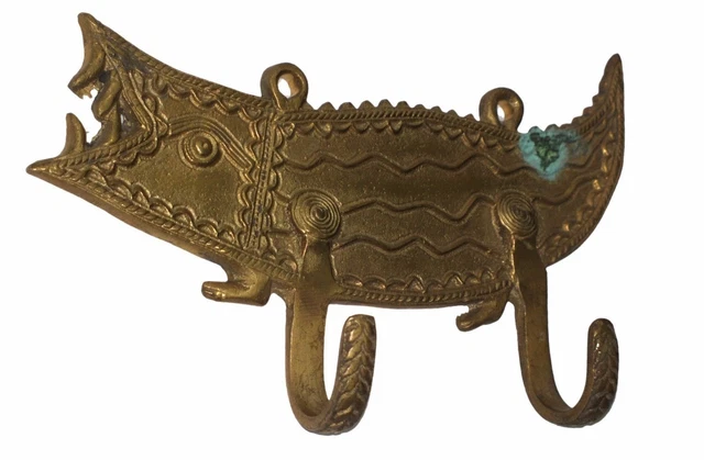 A unusual Vintage Unique CROCODILE SHAPE COAT HOOK from India Made of Brass