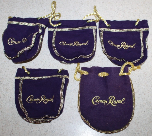 Lot of 5 Crown Royal 50ml Purple Drawstring Mini Shooter Bags 4" inch