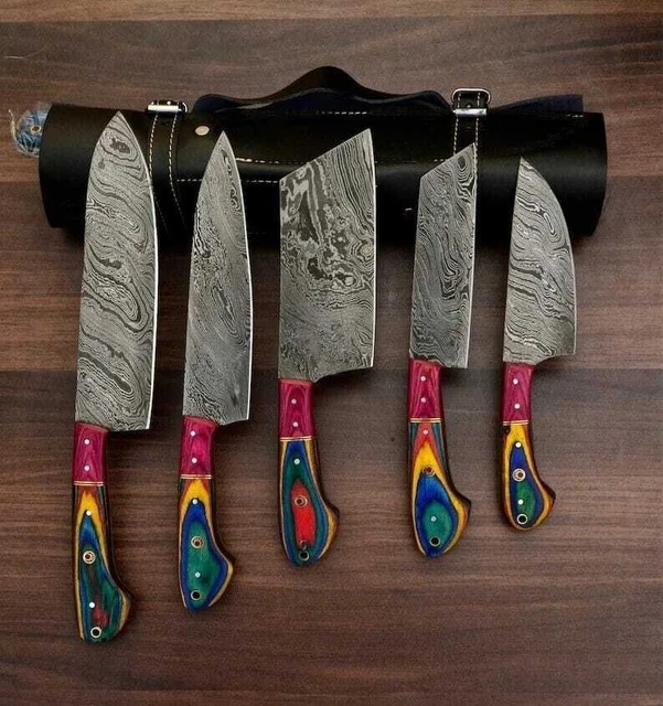 5 Pcs Custom Handmade HAND FORGED DAMASCUS STEEL CHEF KNIFE Set Kitchen Knives