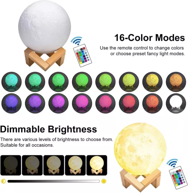 Dimmable 3D Lunar Moon Lamp Moonlight 10-20cm LED Night Light Touch Pat Remote 3