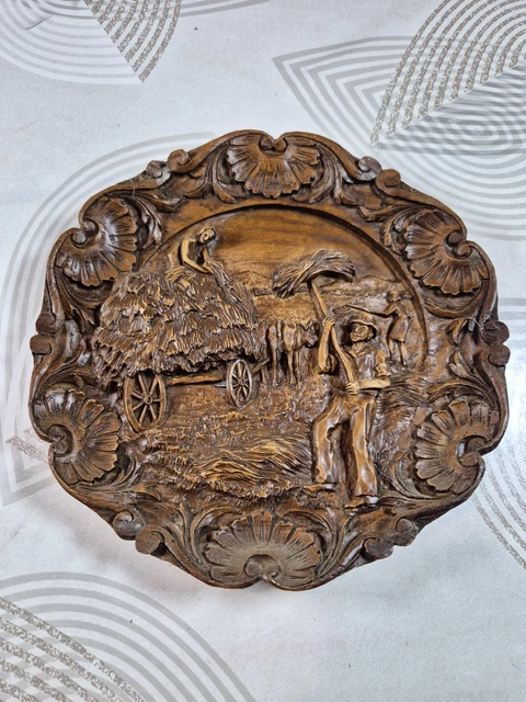 PETIT PANNEAU CHINOIS En Bois Sculpté bas relief decor de volatiles EUR