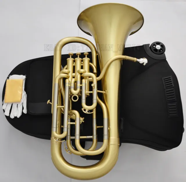 Professional Brushed Brass Compensating System Euphonium Horn B-Flat Wheels Case