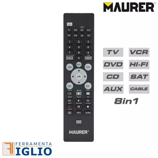 Telecomando Universale TV 8 Funzioni Programmabile Digitale Terrestre SKY DVD