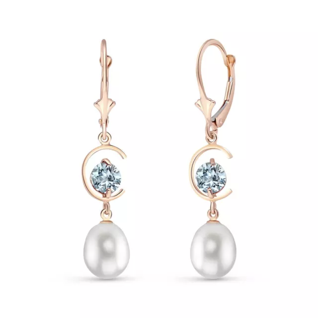 14K. Gold Lever Back Earring With Aquamarines & Pearls