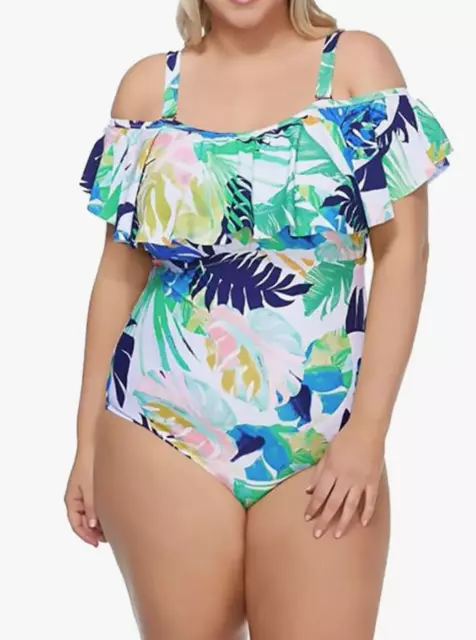 RAISINS CURVE Palm Springs Tortuga Ruffled One Piece Swimsuit Plus Size 16W 3