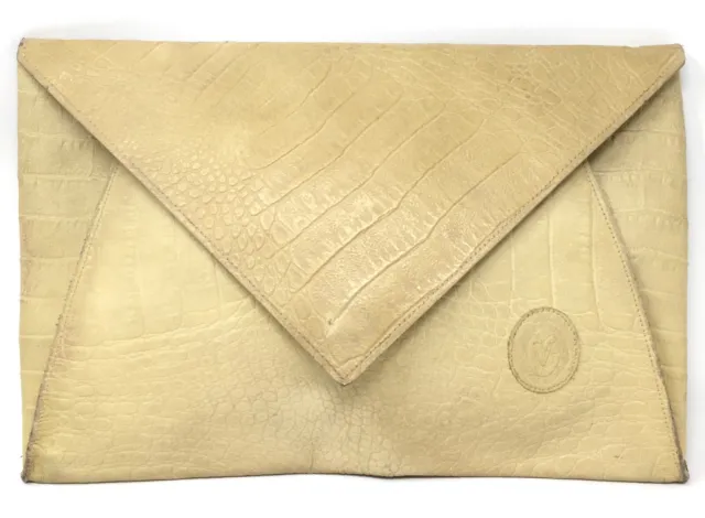 Valentino Vintage Off White Skin Envelope Large Flap Clutch Bag Purse