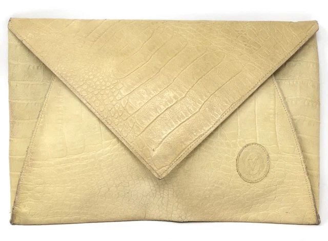Valentino Vintage Off White Skin Envelope Large Flap Clutch Bag Purse