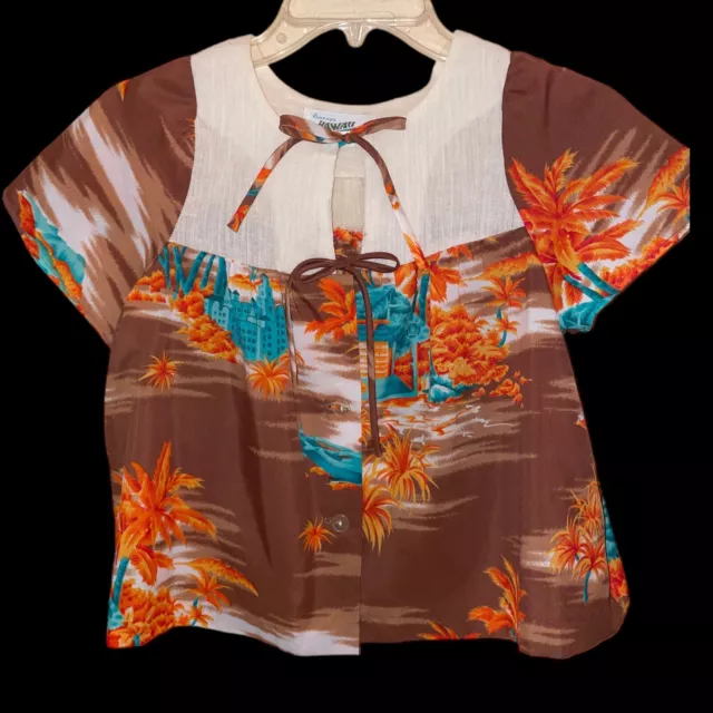 Vintage Penny's Hawaii Girls Shirt Sz 14 Kids Hawaiian Island Palm Tree Top
