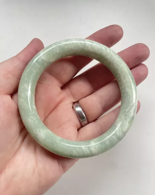 Vintage Light Green Celadon Nephrite Jade Hololith Bangle Bracelet