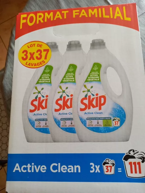Pack SKIP Active Clean Lessive Liquide Lot 3 bidons = 111 lavages Doses *  Pods