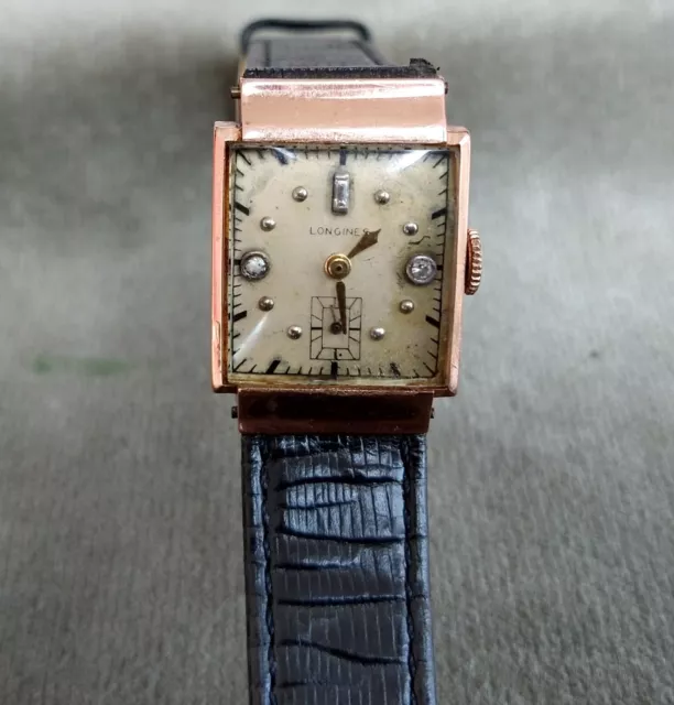 VINTAGE 1950’s LONGINES 14K SOLID ROSE GOLD 17J SWISS WATCH DIAMOND FACE