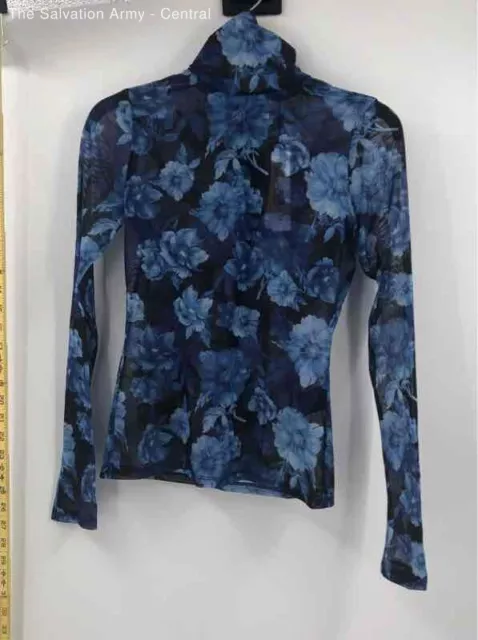 Alice + Olivia Womens Blue Black Dream Floral Royalty Sheer Blouse Top Size S