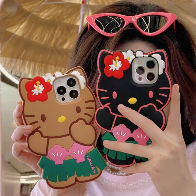 For iPhone 15 Pro Max 14 13 12 11 3D Lovely Hello Kitty Soft Phone Case PU Shell